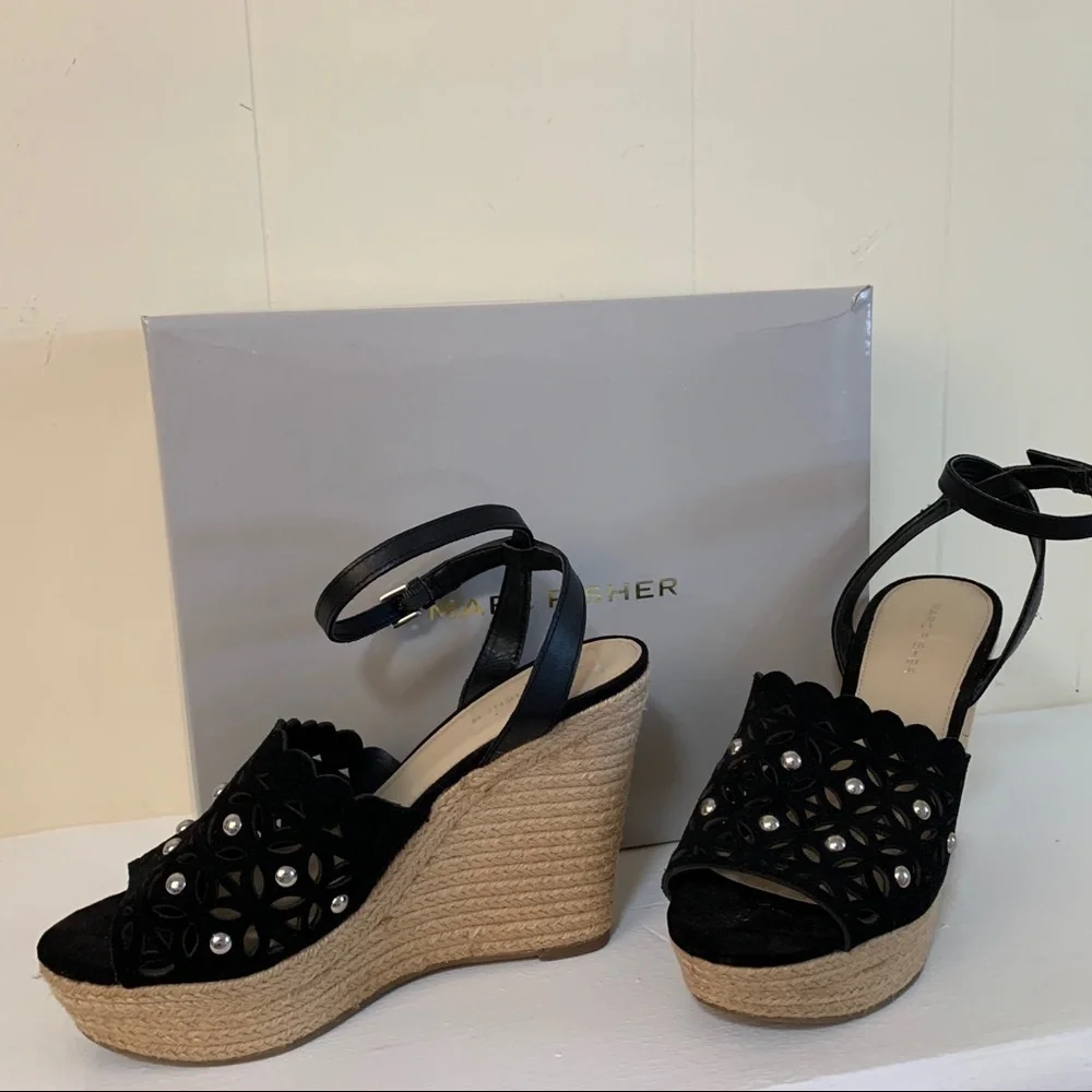 Marc Fisher Hata Espadrille Wedge Sandal, 9.5 blk